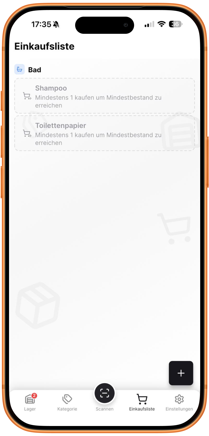 maximar Einkaufsliste mit Shampoo und Toilettenpapier
