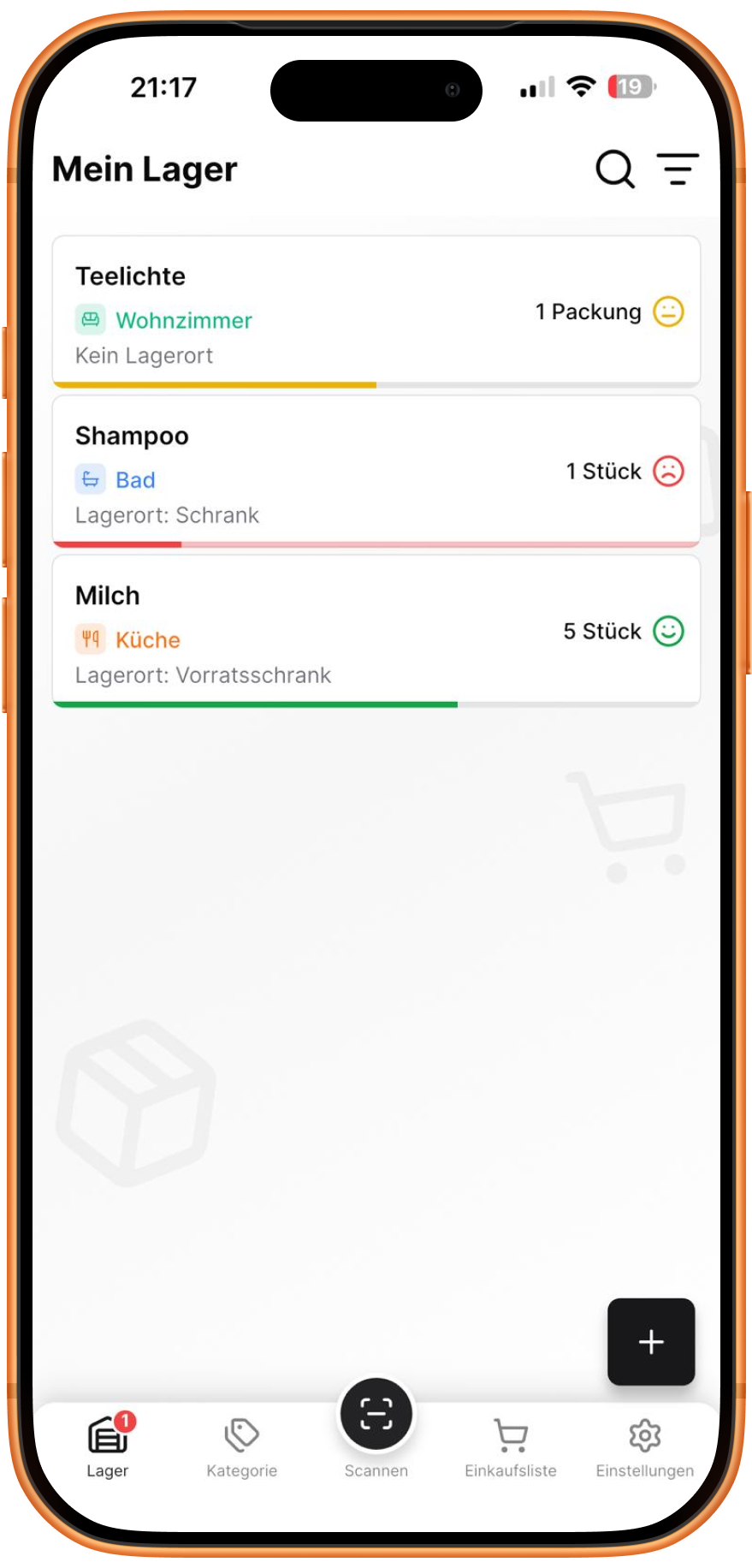 maximar Lagerübersicht auf dem iPhone